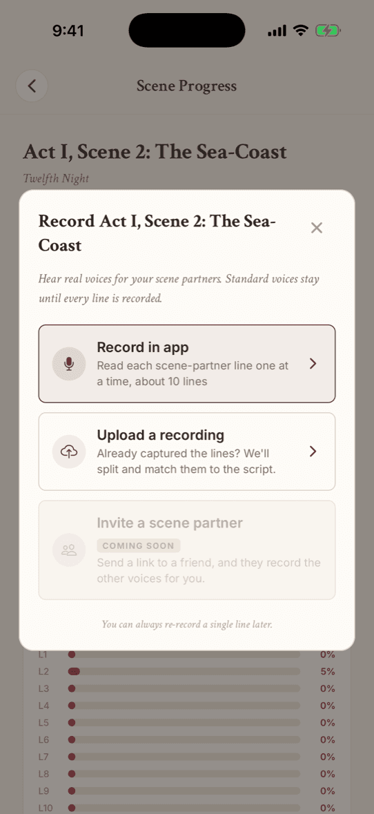 Recording a scene partner's lines in Call for Line